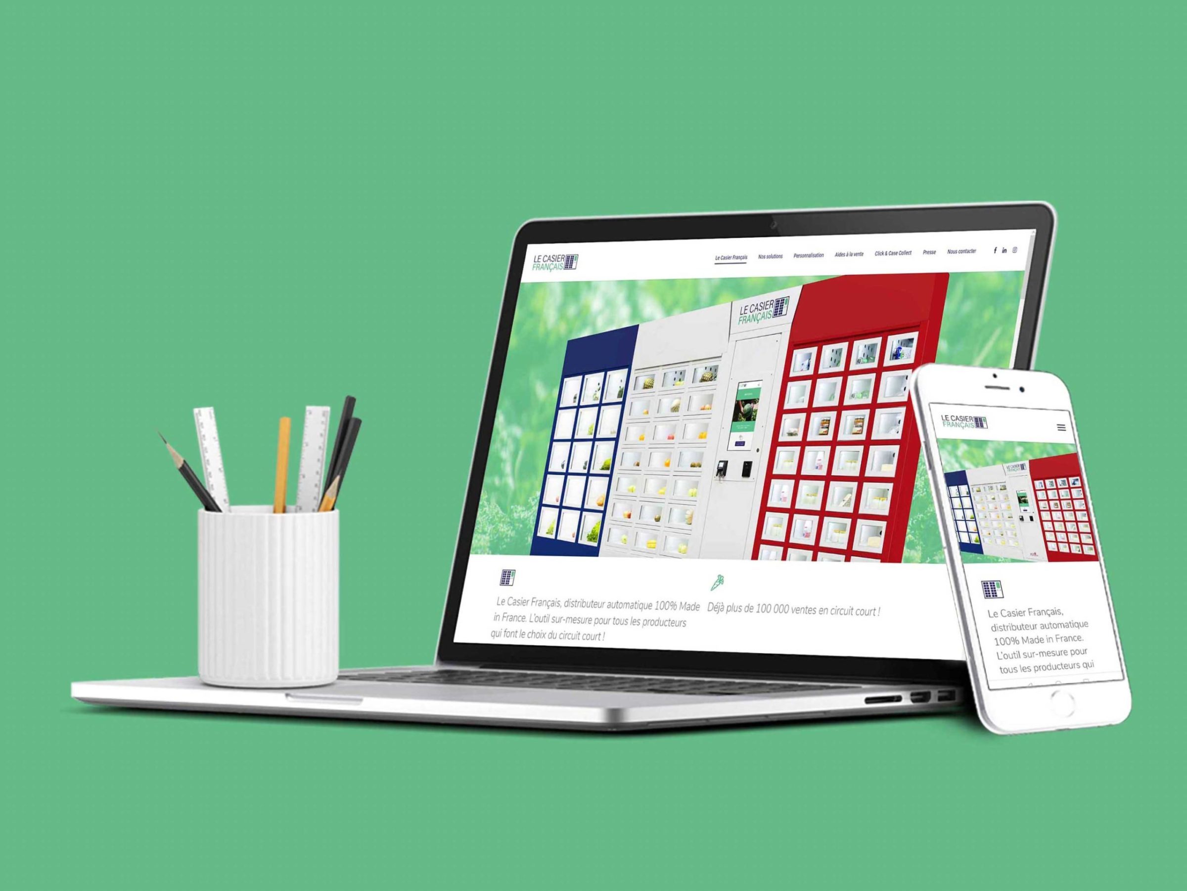 Site web sur différents supports : téléphone mobile et ordinateur pour la marque Le Casier Français