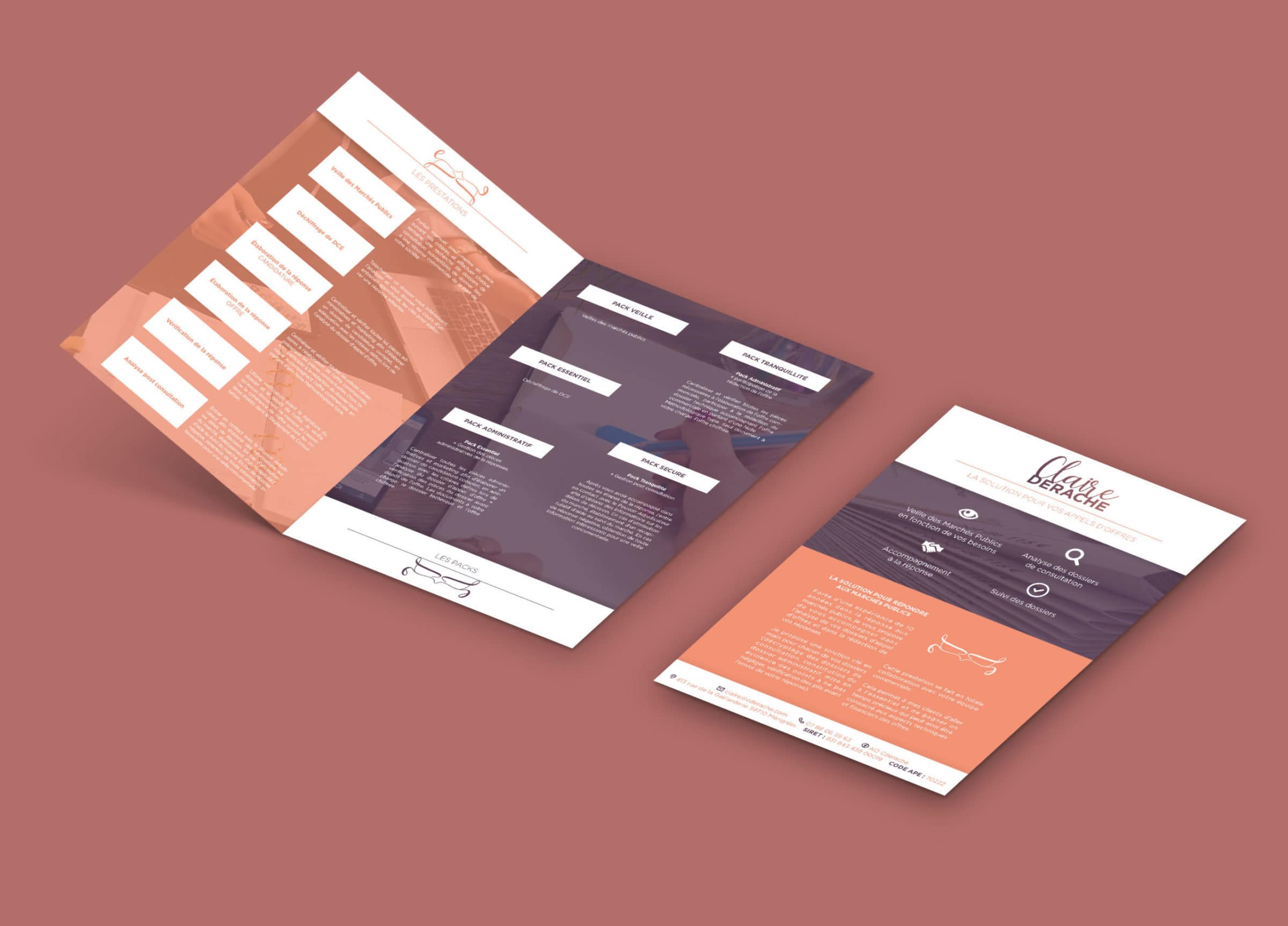 Vue globale de la plaquette publicitaire 4 pages A4 de Claire Derache