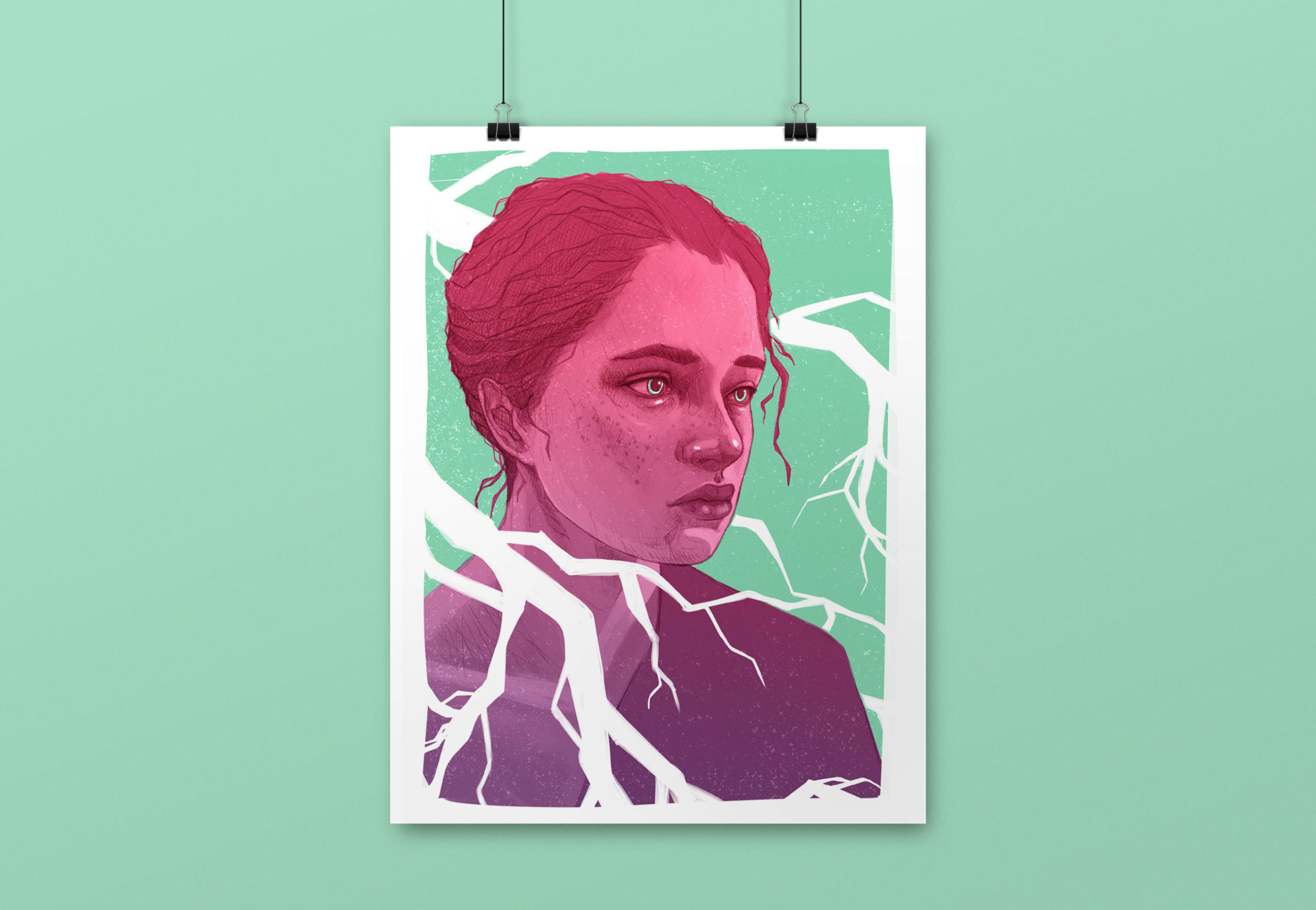 Illustration Portrait de femme avec éclair