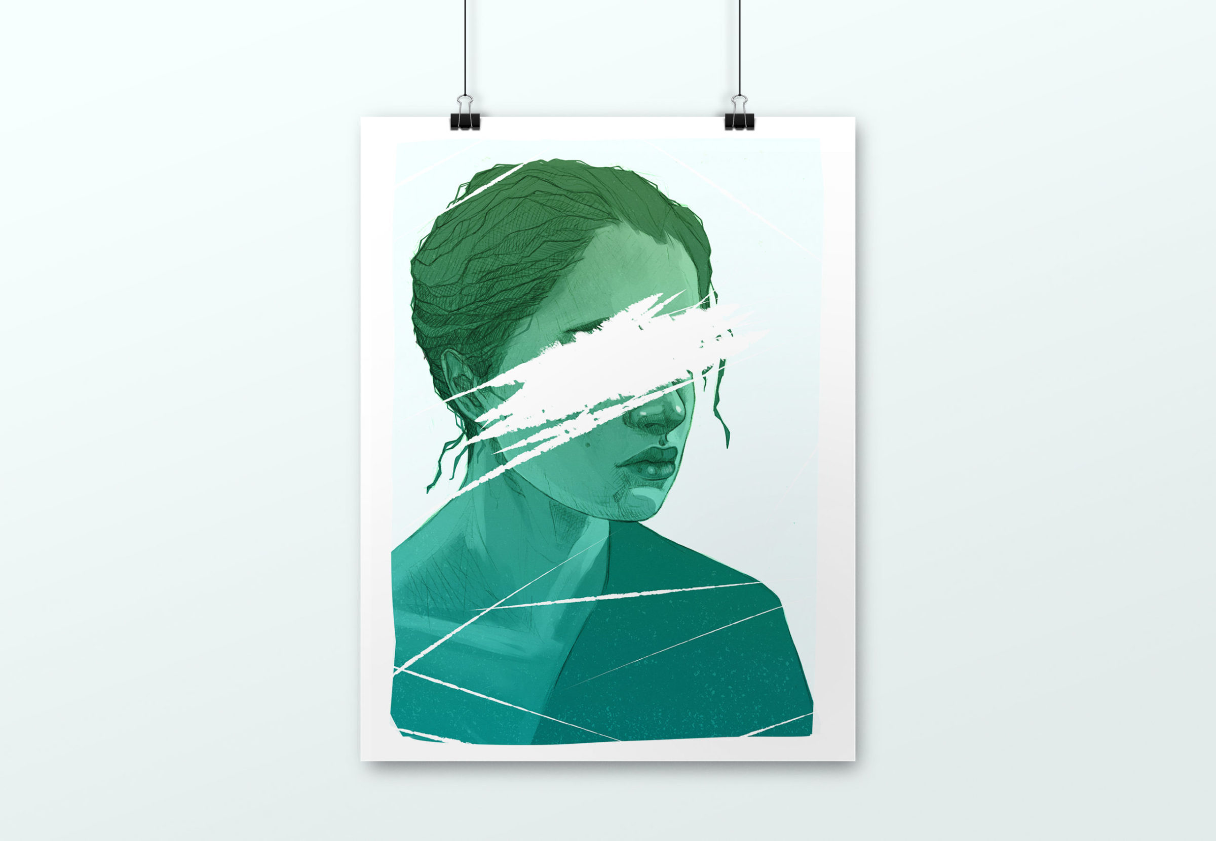 Illustration Portrait de femme avec griffures