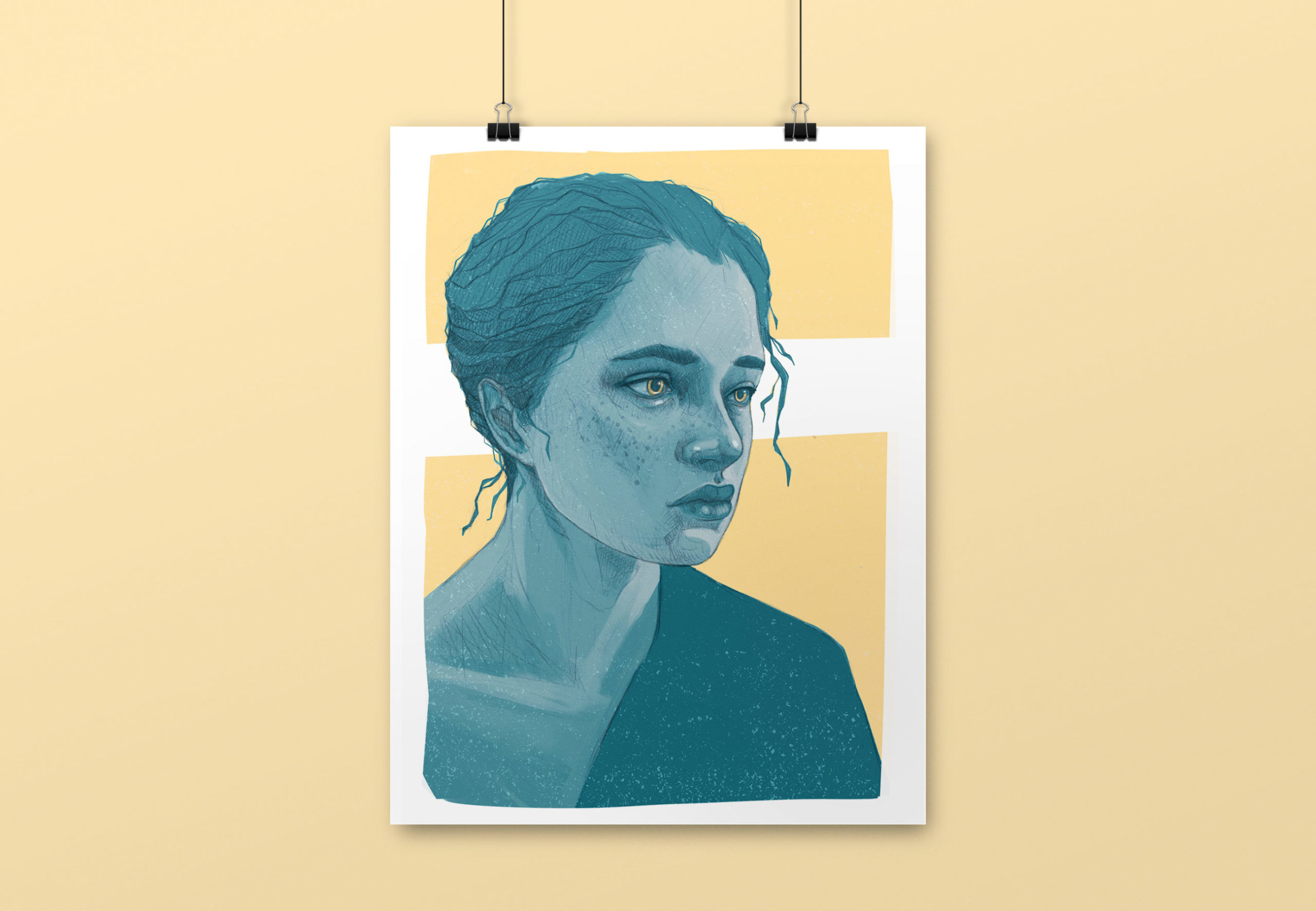 Illustration Portrait de femme avec rai de lumière