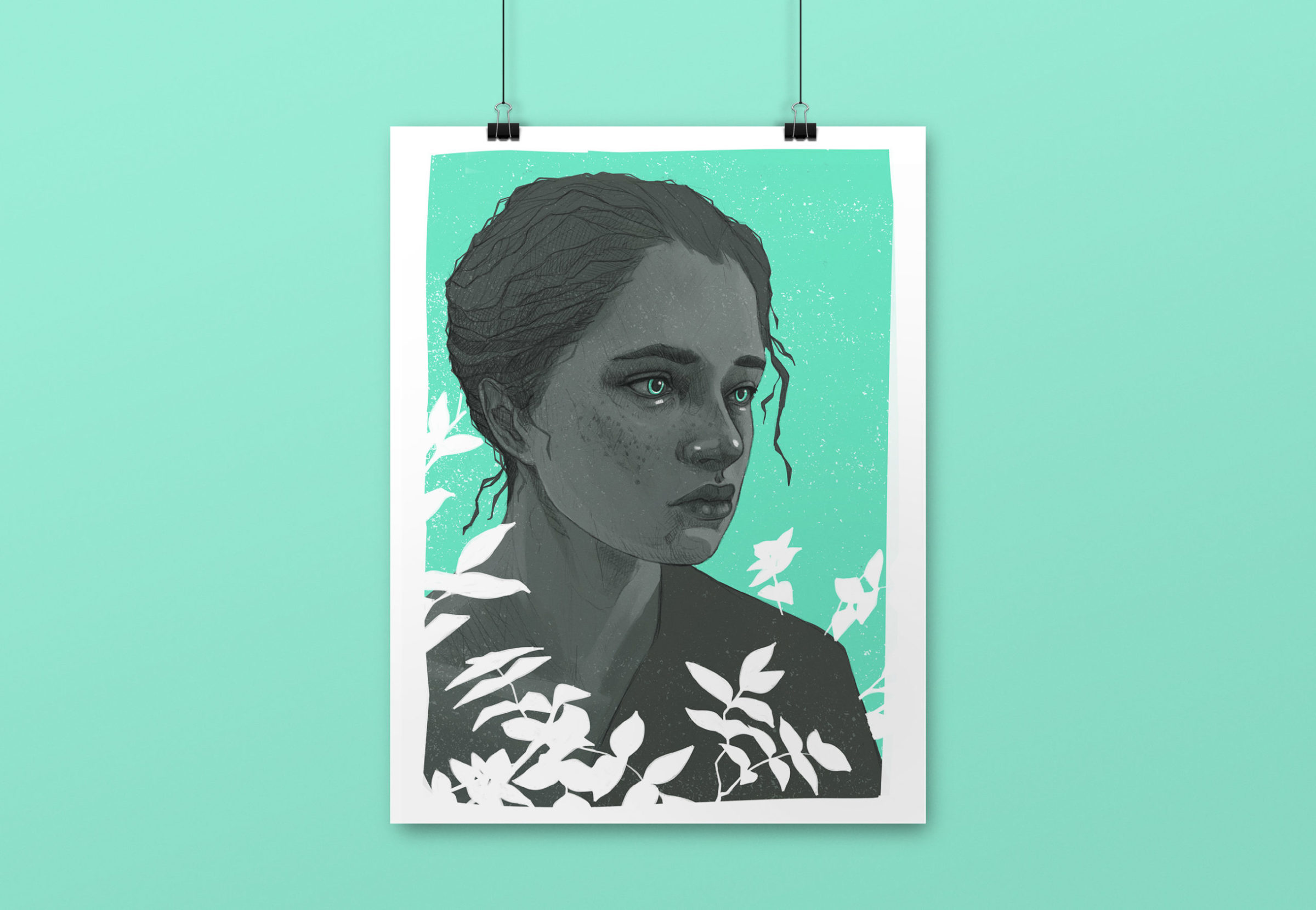 Illustration Portrait de femme avec plantes