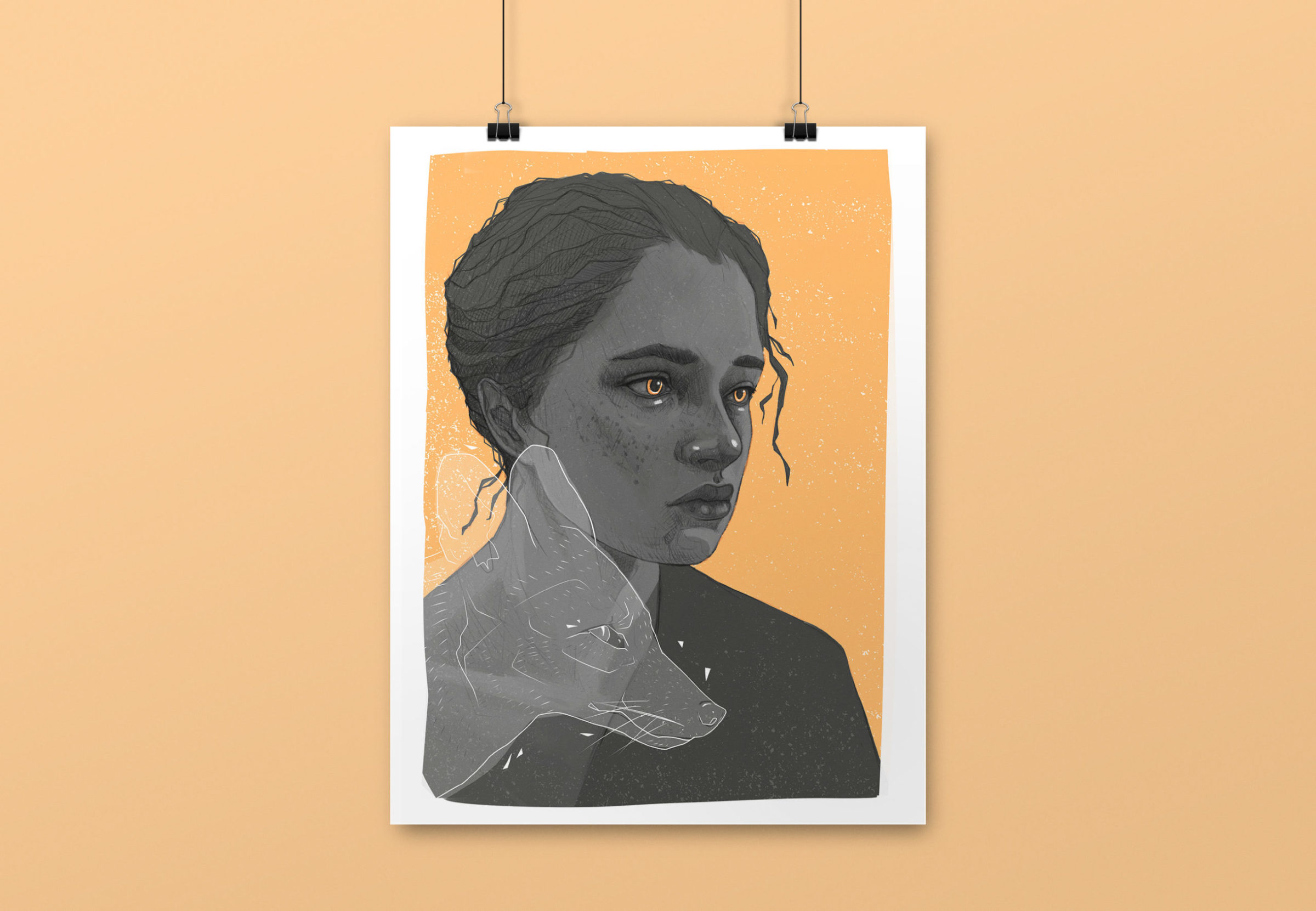 Illustration Portrait de femme avec renard