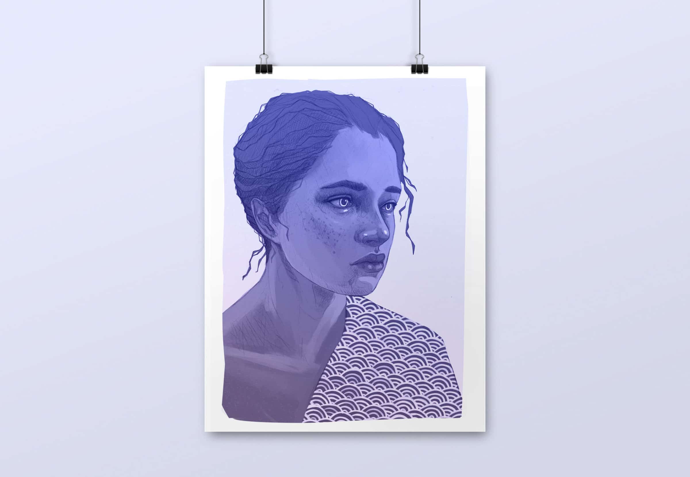 Illustration Portrait de femme avec vagues